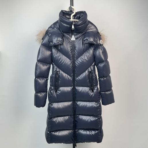 盟可睐聚酯纤维羽绒服长款深蓝色