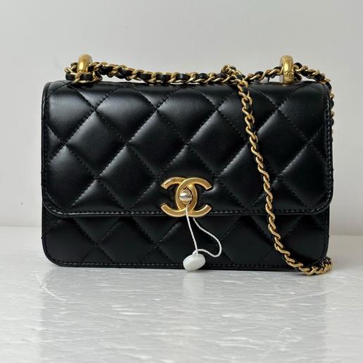香奈儿双金球链条单肩包底长19cm23年芯片款