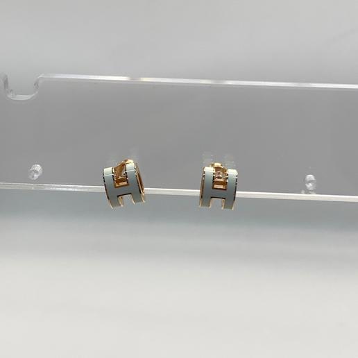 爱马仕 25年 合金白珐琅pop H小号耳钉 外盒尘袋