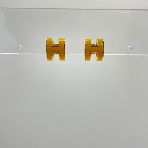 爱马仕 合金黄珐琅pop H耳钉 盒子 珐琅轻微划痕