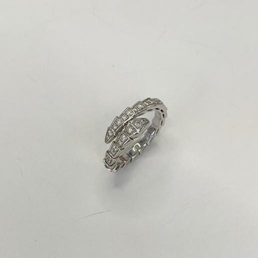 宝格丽 21年 白金灵蛇窄版满钻戒指 xxl码 内外盒