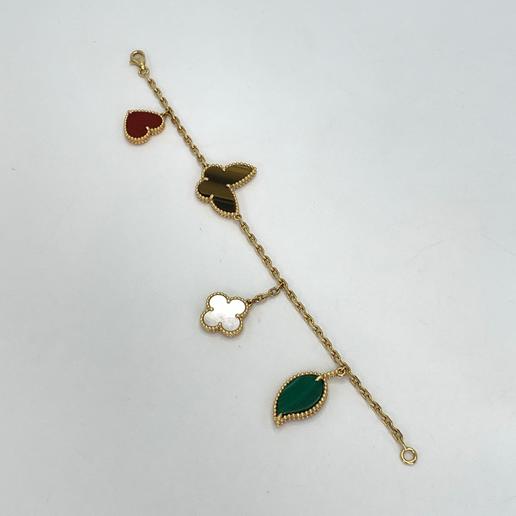 梵克雅宝 JB 黄金lucky系列不规则四花手链 尘袋 16.4cm 老扣 孔雀石划痕