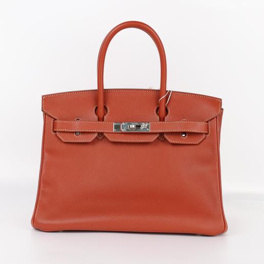 Hermes爱马仕Birkin30 6C红棕色内拼橘色框o刻E皮银扣 成色:97新