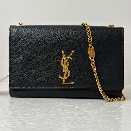 圣罗兰牛皮斜挎包24cm黑色