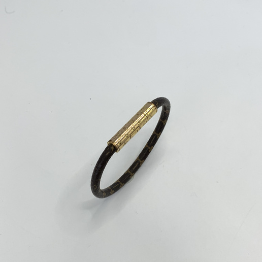 LV 19年 合金老花棕色皮革手环 m码 无配件 轻微磨损