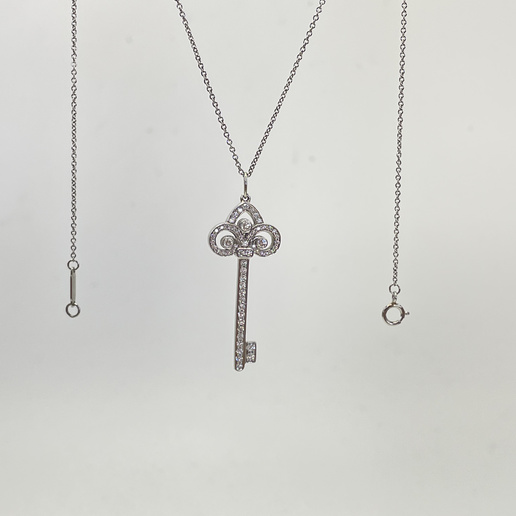 蒂芙尼 铂金keys鸢尾花满钻钥匙项链 内外盒尘袋 大T 35*14mm