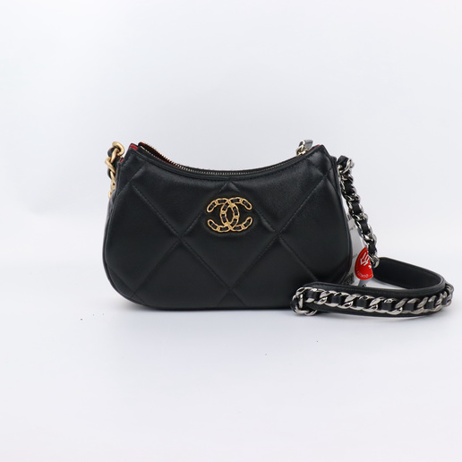 香奈儿黑色羊皮19bag hobo芯片款底长19cm